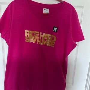 Pink T-Shirt with Gold Text